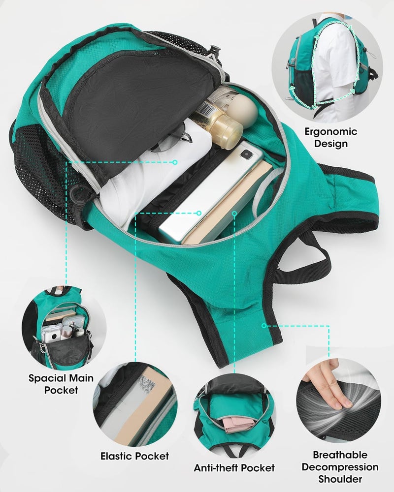 VPBAGE Store Foldable Small Hiking Backpack with 3 Strap Pockets – Lightweight 300D Spill-proof Daypack for Men Women – Packable Small Travel Backpack with Chest Strap & Trekking Pole Holder – Durable Outdoor Bag - Image 3
